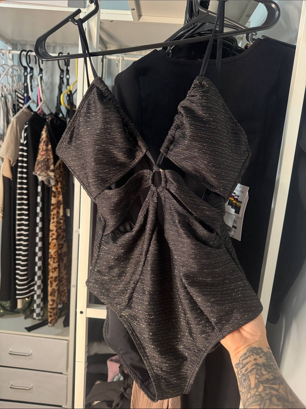 Black Shimmer Cutout Swimsuit NWT